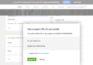 how to get custom url for google plus business page