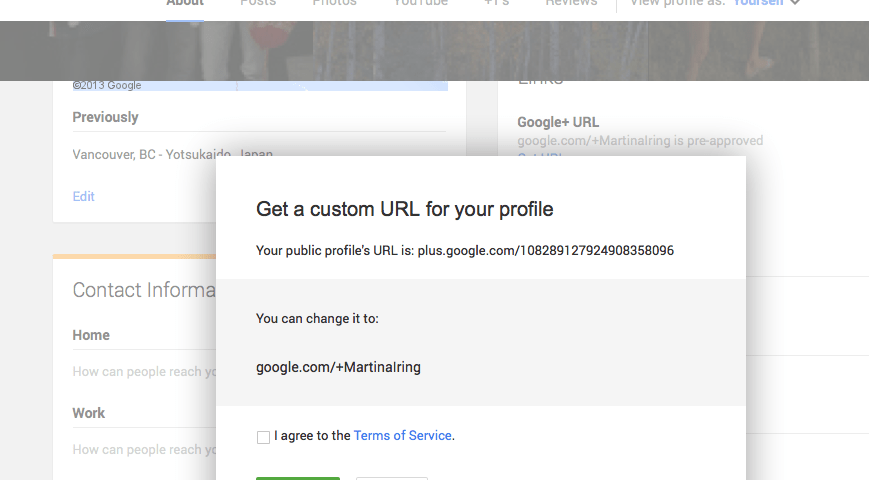 how to get custom url for google plus business page